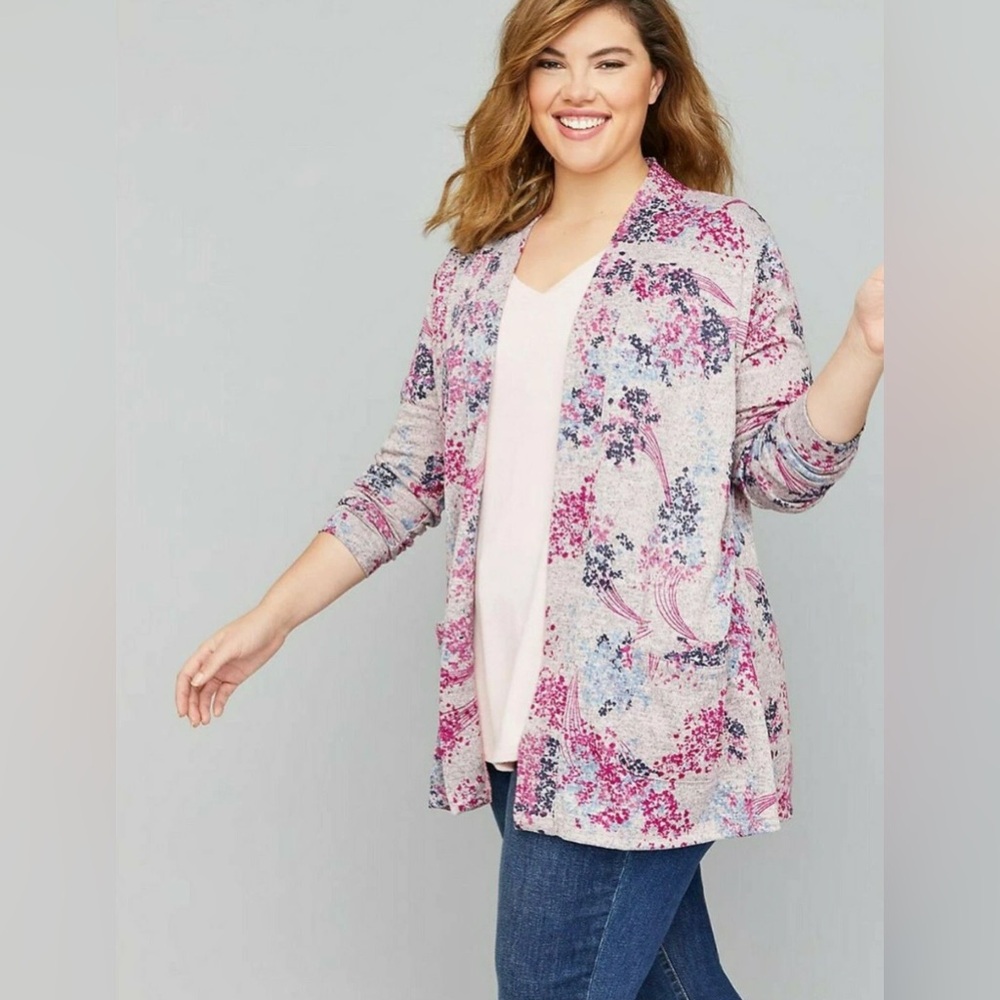 Lane Bryant Pink and Blue Floral Cardigan Size 26/28